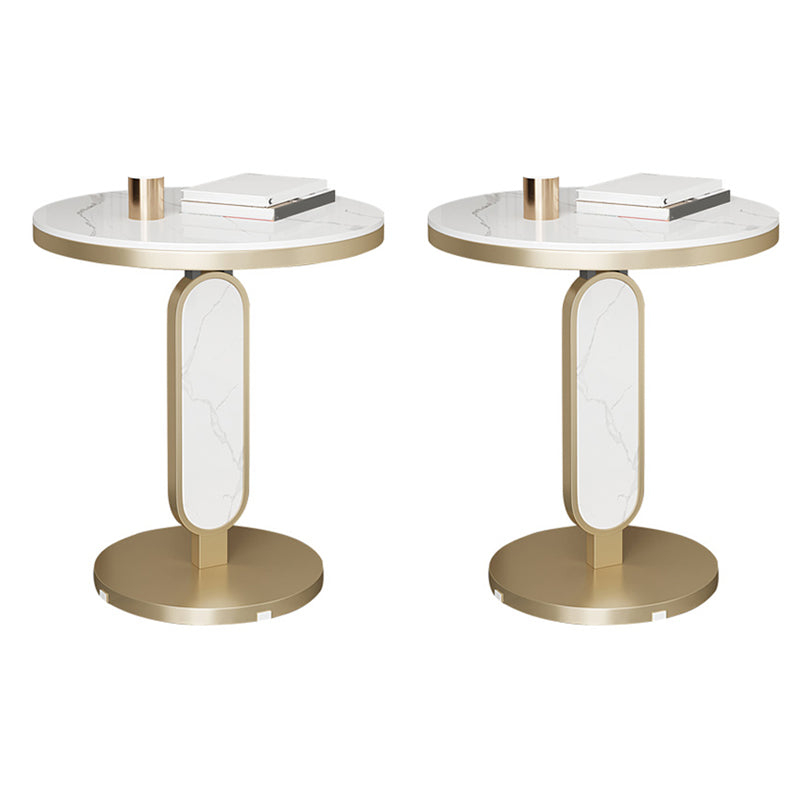 Glam Metal Side Table with  Round Stone Top Accent Side Table