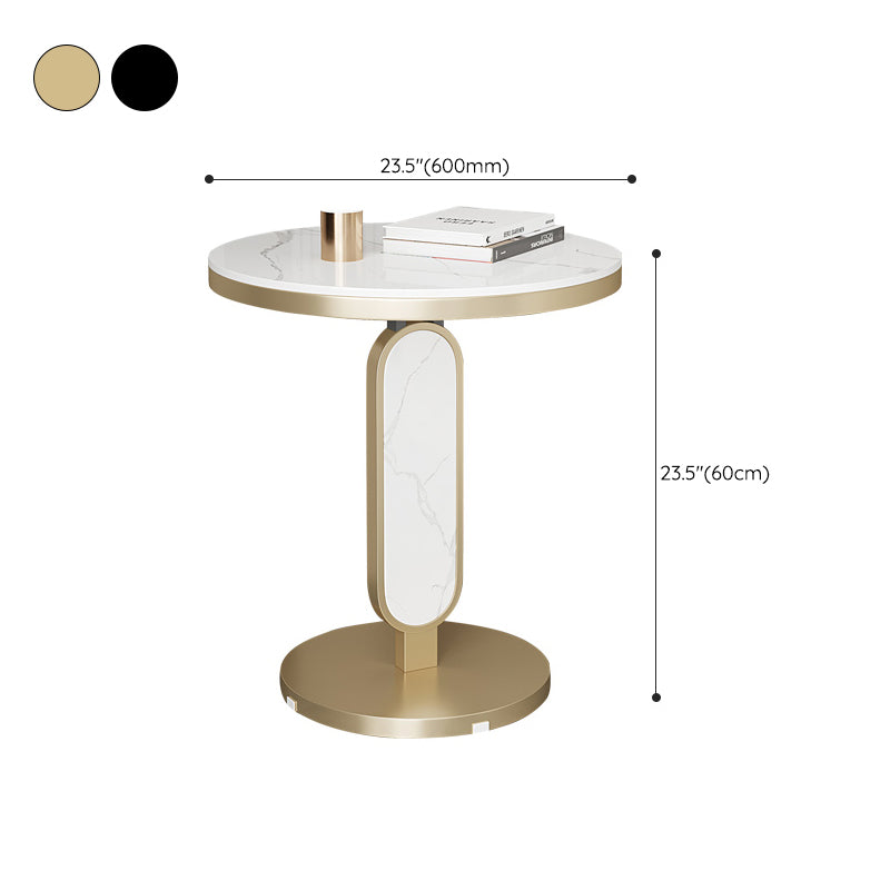 Glam Metal Side Table with  Round Stone Top Accent Side Table