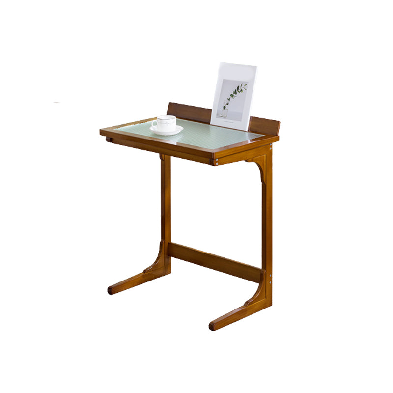 Contemporary Glass Top Accent Side Table for Living Room with Bamboo Base