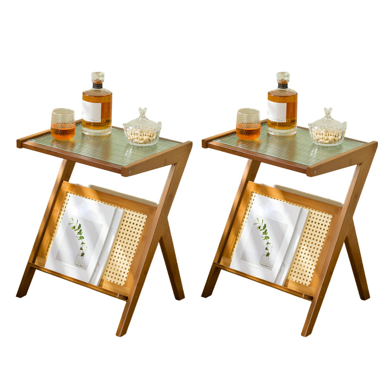 Contemporary Glass Top Accent Side Table for Living Room with Bamboo Base