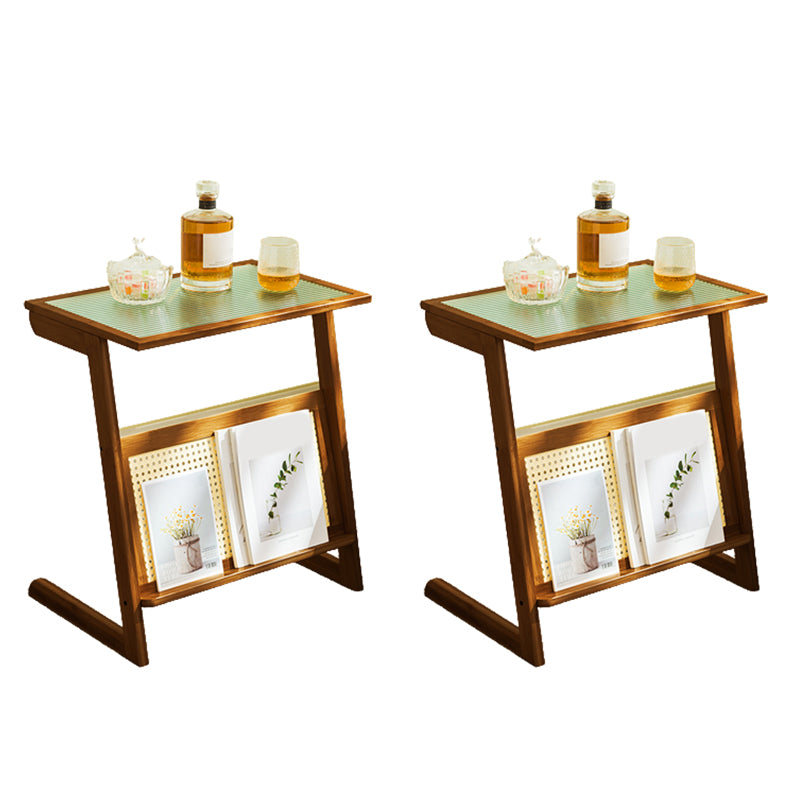Contemporary Glass Top Accent Side Table for Living Room with Bamboo Base