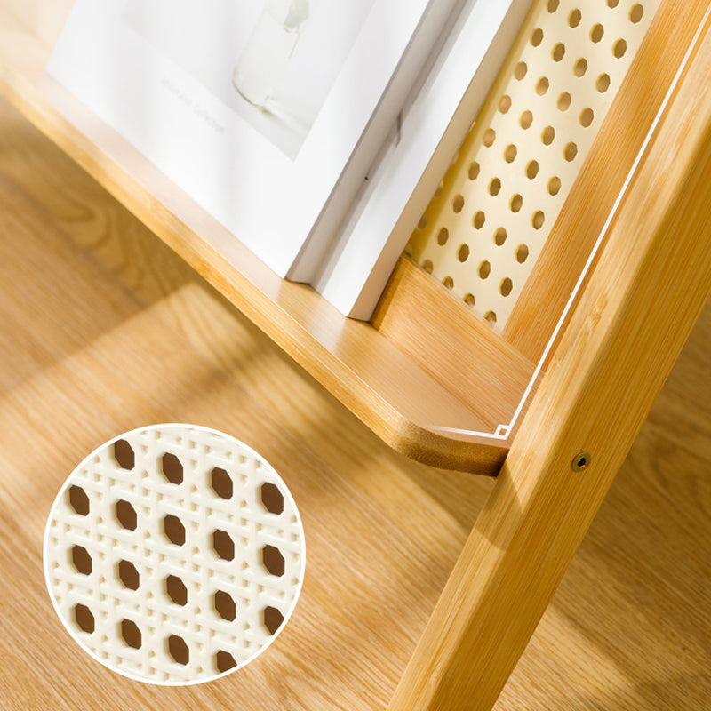 Contemporary Glass Top Accent Side Table for Living Room with Bamboo Base