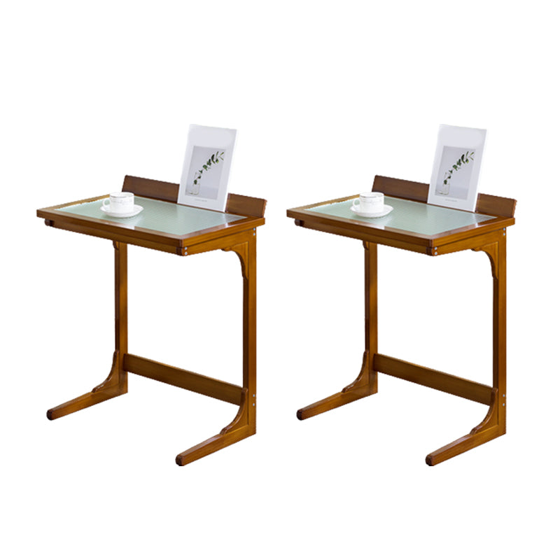 Contemporary Glass Top Accent Side Table for Living Room with Bamboo Base