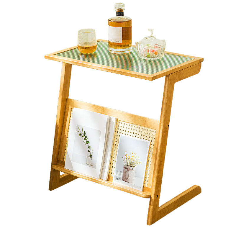 Contemporary Glass Top Accent Side Table for Living Room with Bamboo Base