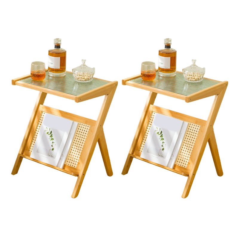 Contemporary Glass Top Accent Side Table for Living Room with Bamboo Base