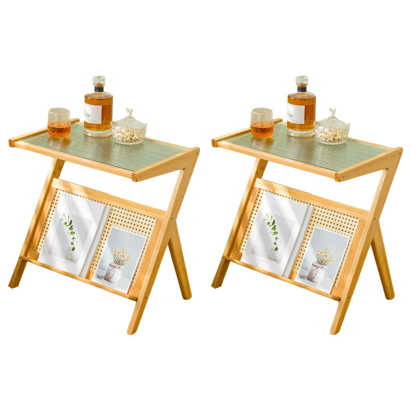 Contemporary Glass Top Accent Side Table for Living Room with Bamboo Base