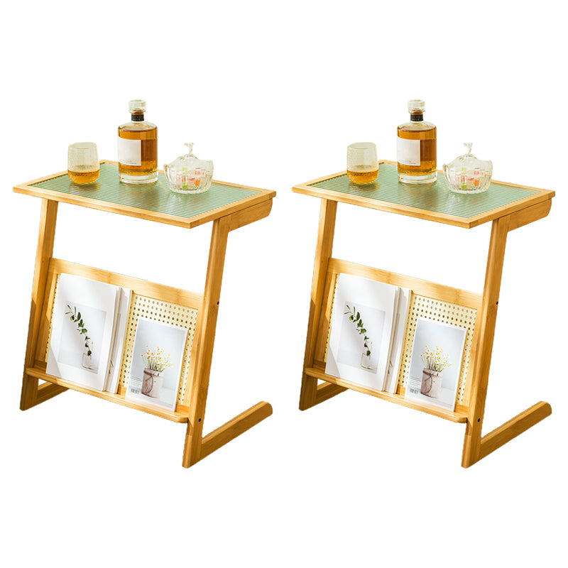 Contemporary Glass Top Accent Side Table for Living Room with Bamboo Base