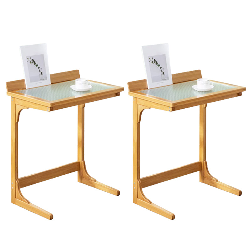 Contemporary Glass Top Accent Side Table for Living Room with Bamboo Base