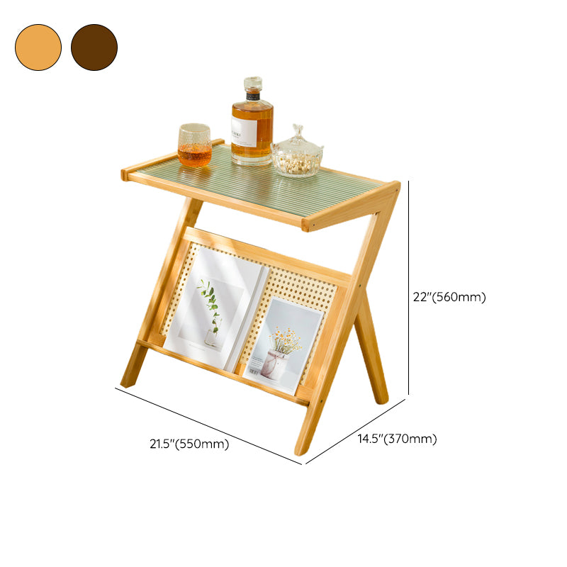 Contemporary Glass Top Accent Side Table for Living Room with Bamboo Base