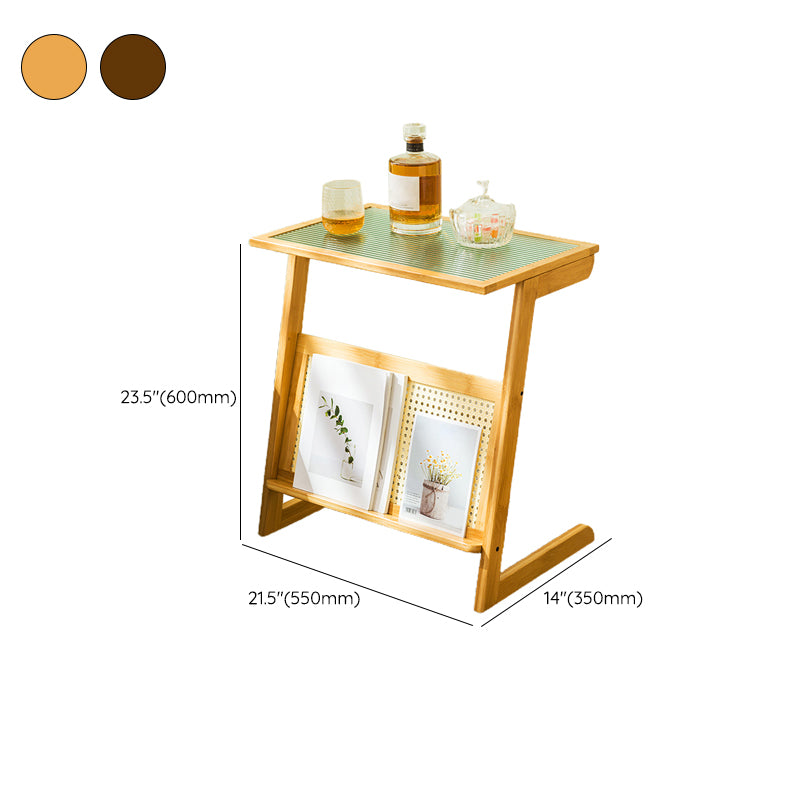 Contemporary Glass Top Accent Side Table for Living Room with Bamboo Base