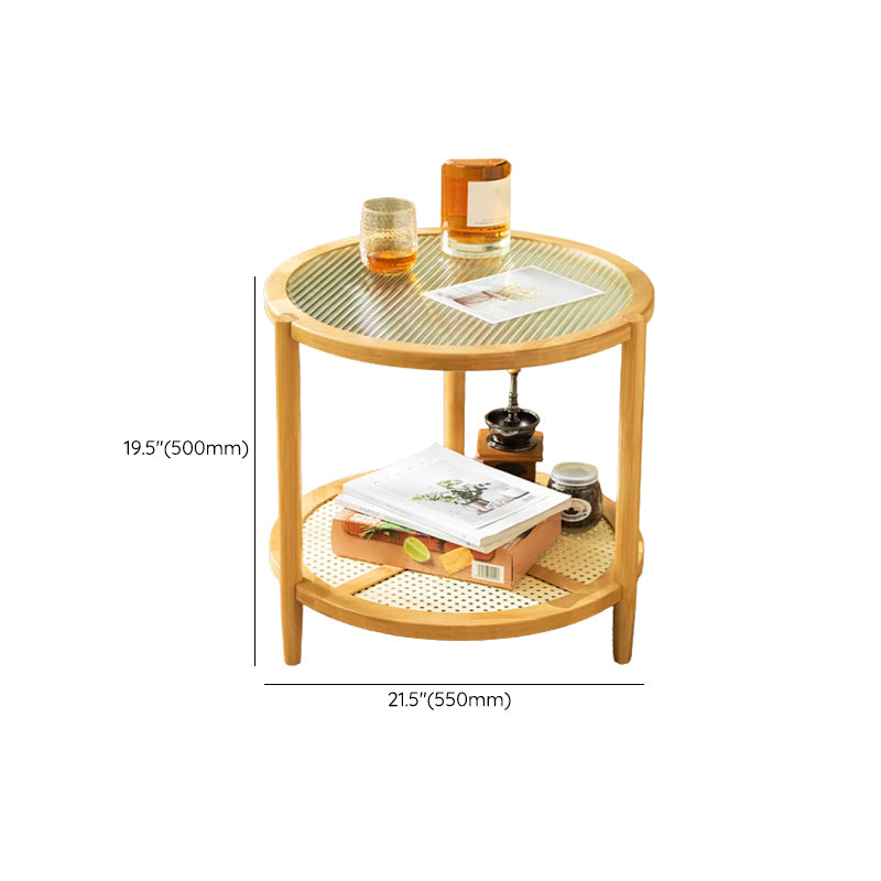 Contemporary Glass Top Accent Side Table for Living Room with Bamboo Base