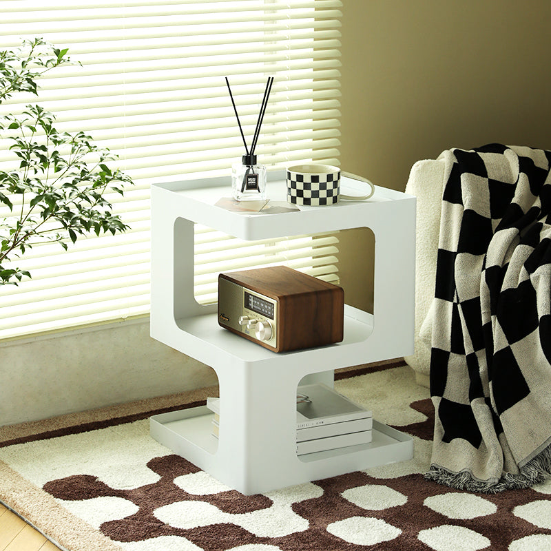 Abstract End Table Sqaure Top Accent Side Table With Shelves