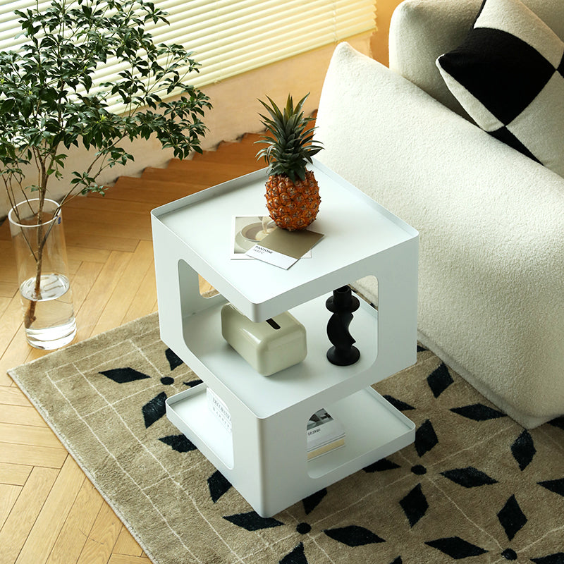 Abstract End Table Sqaure Top Accent Side Table With Shelves
