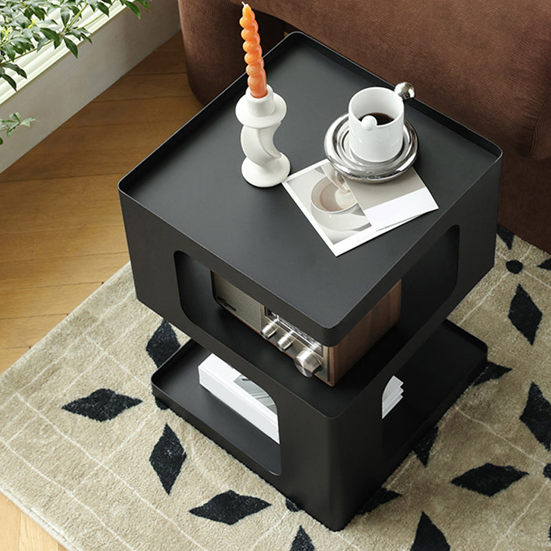 Abstract End Table Sqaure Top Accent Side Table With Shelves