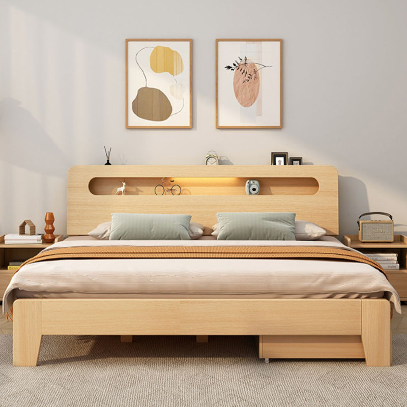 Contemporary Natural Pine Wood Panel Rectangular Mattress Included Panel Bed