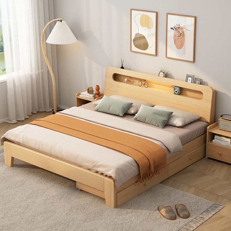 Contemporary Natural Pine Wood Panel Rectangular Mattress Included Panel Bed