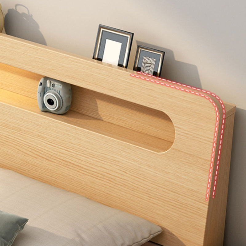 Contemporary Natural Pine Wood Panel Rectangular Mattress Included Panel Bed