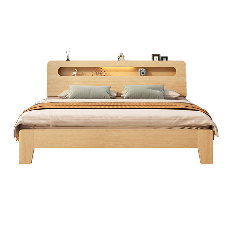 Contemporary Natural Pine Wood Panel Rectangular Mattress Included Panel Bed