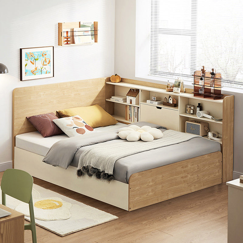 Nordic Natural Solid Wood Bed 39.37" H Bookcase Included Bed Frame with Storage