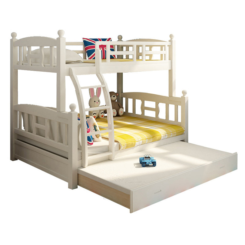 Solid Wood Bunk Bed Modern Style White Bunk Bed with Guardrail