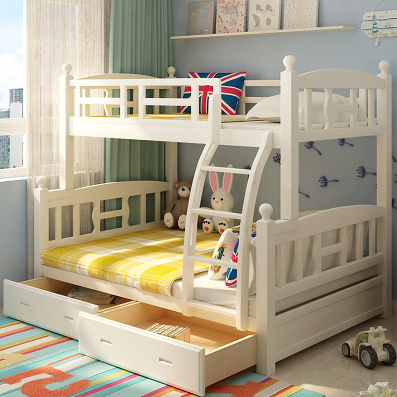 Solid Wood Bunk Bed Modern Style White Bunk Bed with Guardrail