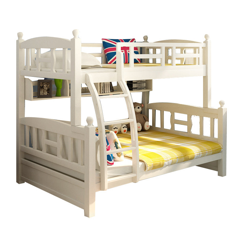 Solid Wood Bunk Bed Modern Style White Bunk Bed with Guardrail