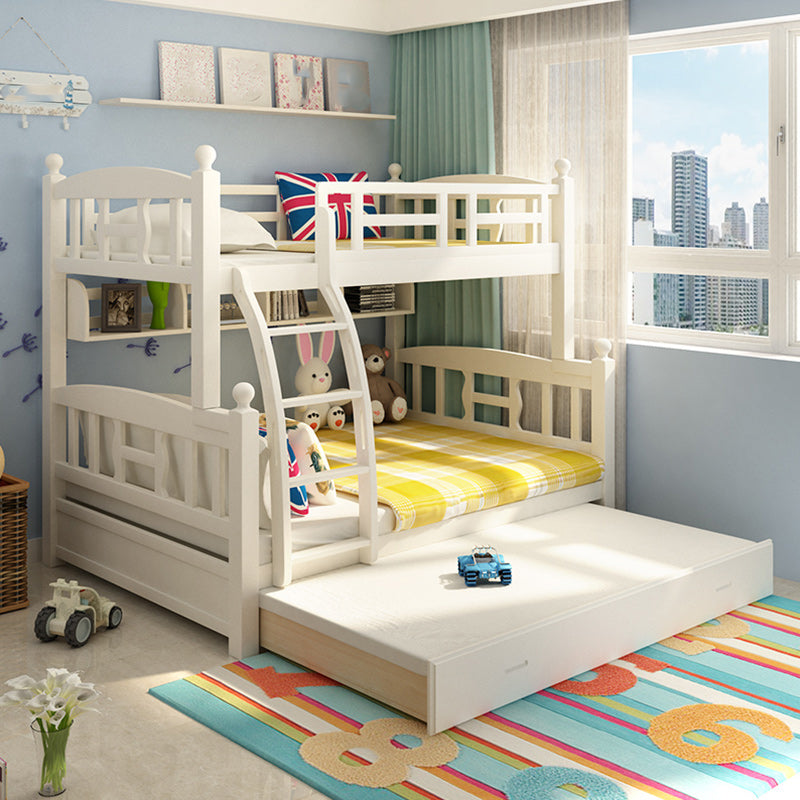Solid Wood Bunk Bed Modern Style White Bunk Bed with Guardrail