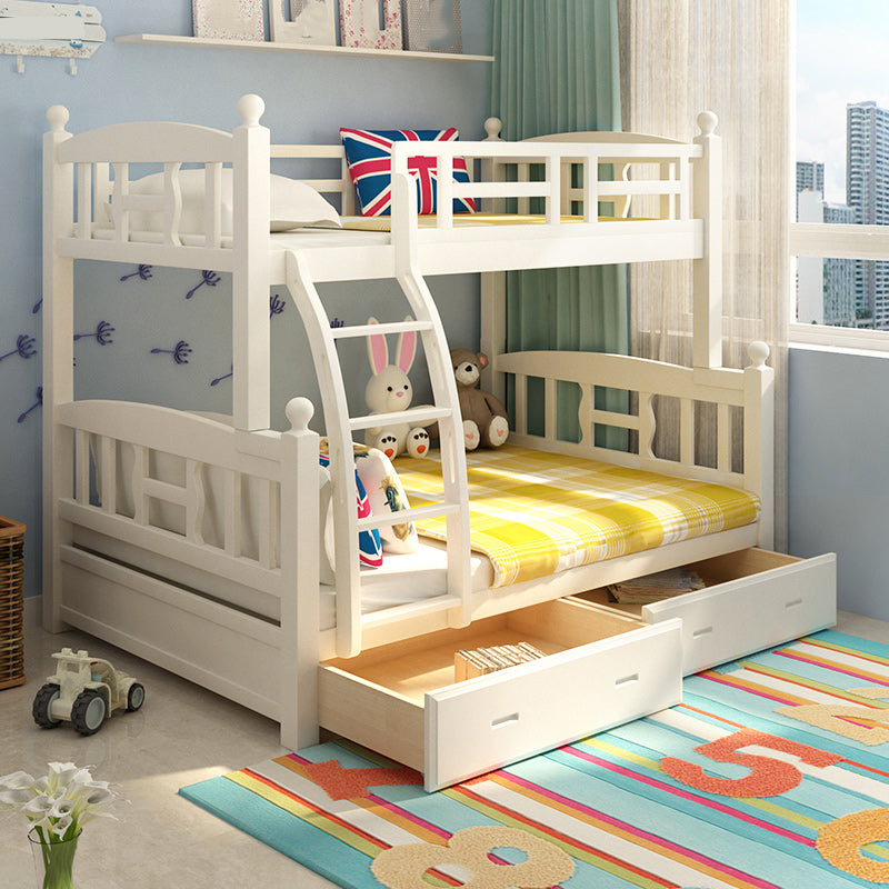 Solid Wood Bunk Bed Modern Style White Bunk Bed with Guardrail