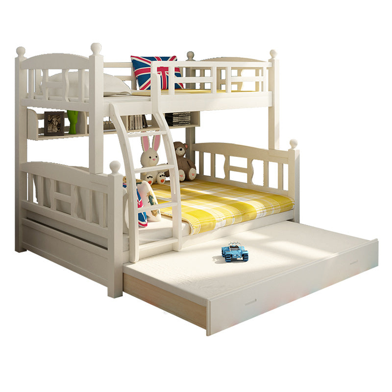 Solid Wood Bunk Bed Modern Style White Bunk Bed with Guardrail