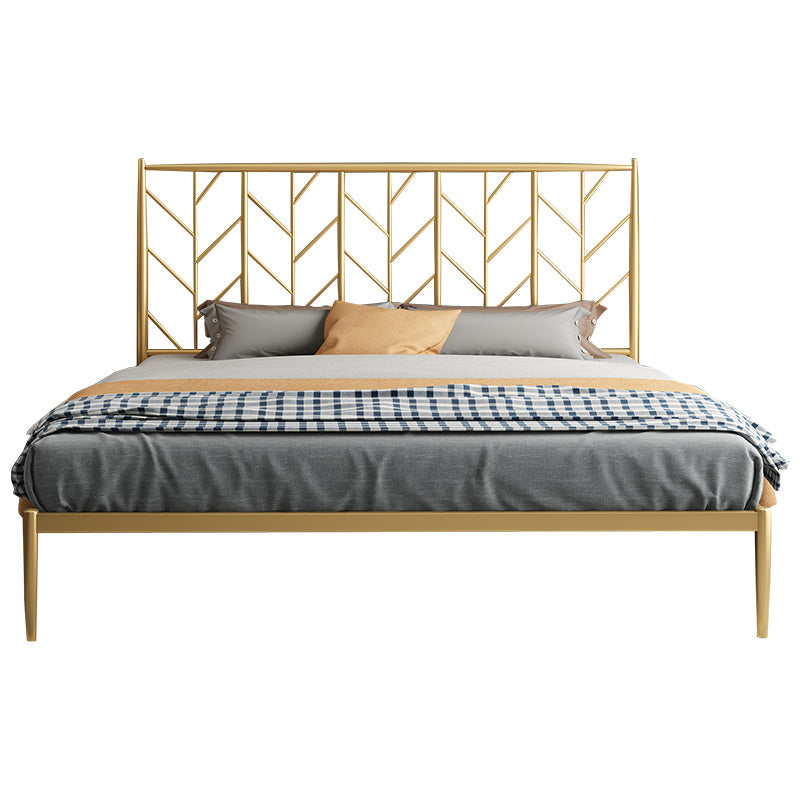Finish Metallic Open-Frame Bed Glam Wire-Grid Iron Bed Frame with Headboard in Gold