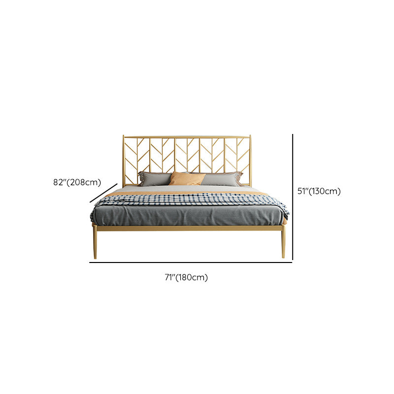 Finish Metallic Open-Frame Bed Glam Wire-Grid Iron Bed Frame with Headboard in Gold