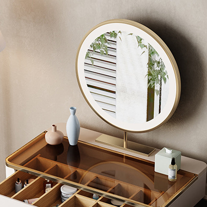 White Make-up Vanity Glass Top Makeup Vanity Desk Table with Drawer