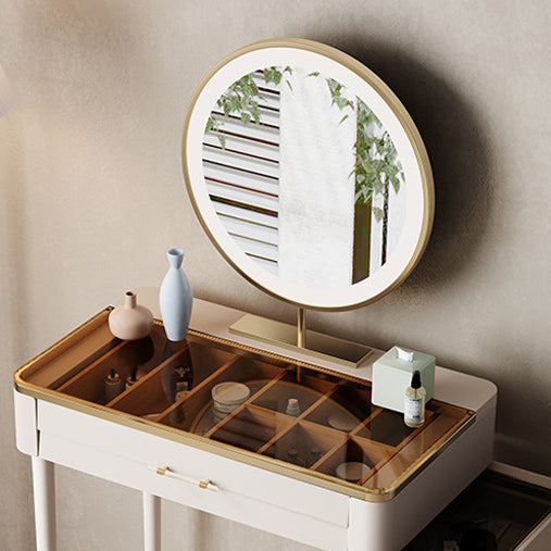 White Make-up Vanity Glass Top Makeup Vanity Desk Table with Drawer