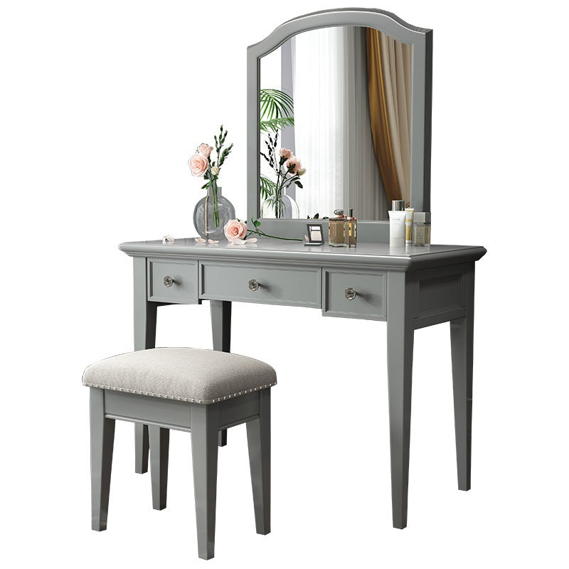 Traditional 3-Drawer Wood Dressing Table with Mirror Makeup Vanity Stool