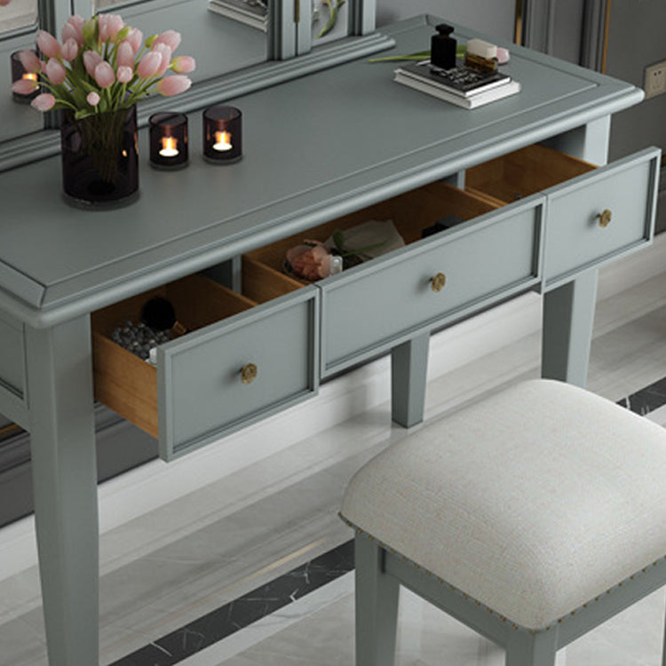 Traditional 3-Drawer Wood Dressing Table with Mirror Makeup Vanity Stool