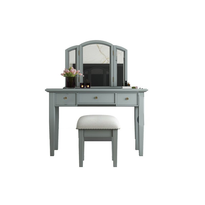 Traditional 3-Drawer Wood Dressing Table with Mirror Makeup Vanity Stool