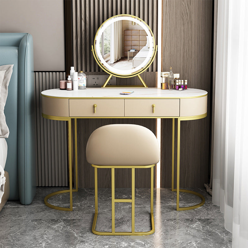 Glam 29.52 " H Slate Top Vanity Stool with Drawers Dressing Table