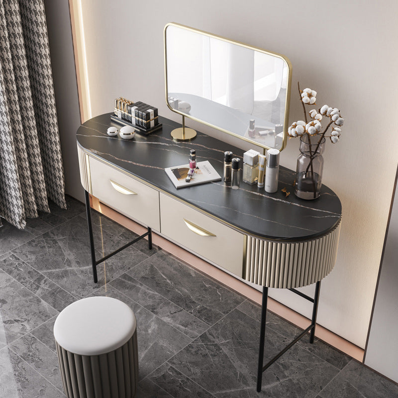 Modern 31.49 " H 2-Drawer Dressing Table Slate Top Vanity Stool