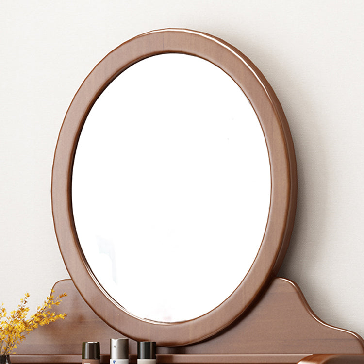 Traditional 2-Drawer Solid Wood Dressing Table with Mirror Makeup Vanity Stool
