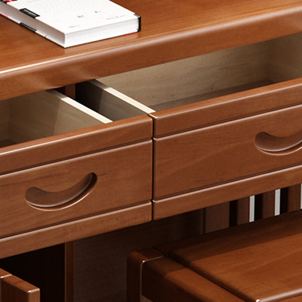 Traditional 2-Drawer Solid Wood Dressing Table with Mirror Makeup Vanity Stool