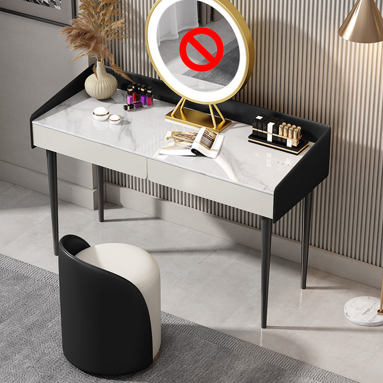 29.52 " Height 2-Drawer Makeup Table Modern Slate Top Vanity Stool
