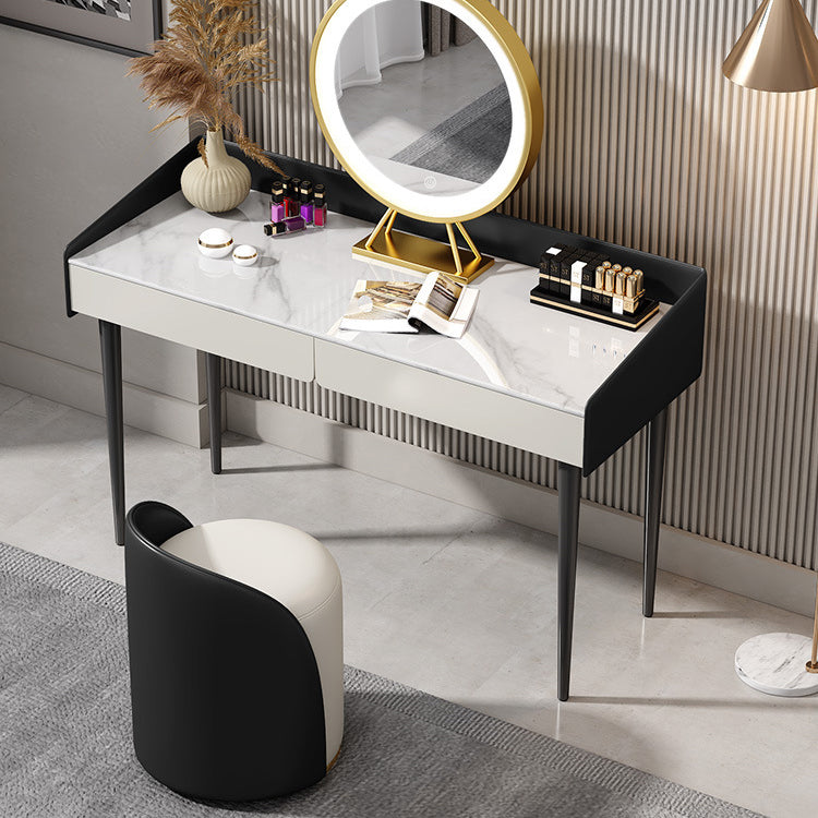 29.52 " Height 2-Drawer Makeup Table Modern Slate Top Vanity Stool