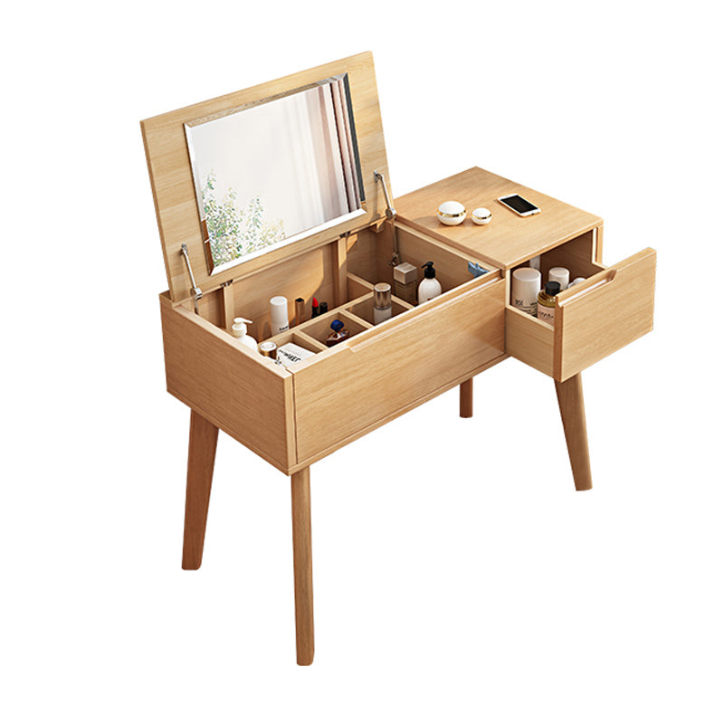 Scandinavian 29.52" Height Solid Wood Table Makeup Vanity with Mirror