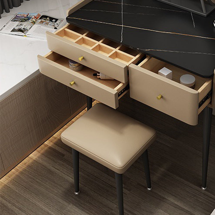 Glam 31.49 " Height Slate Table Top Makeup Vanity Stool with 3 Drawers