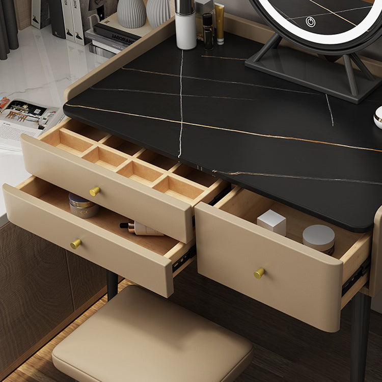 Glam 31.49 " Height Slate Table Top Makeup Vanity Stool with 3 Drawers