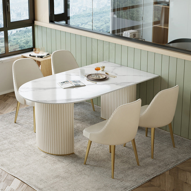 White Base Dining Table Modern Stone Dinette Table for Dining Room
