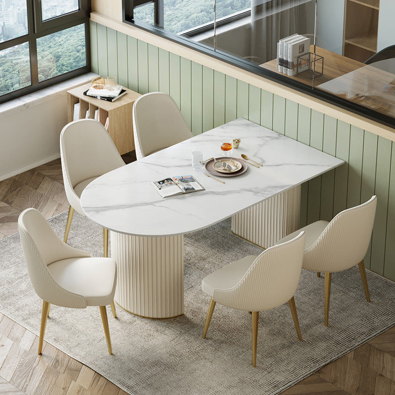 White Base Dining Table Modern Stone Dinette Table for Dining Room