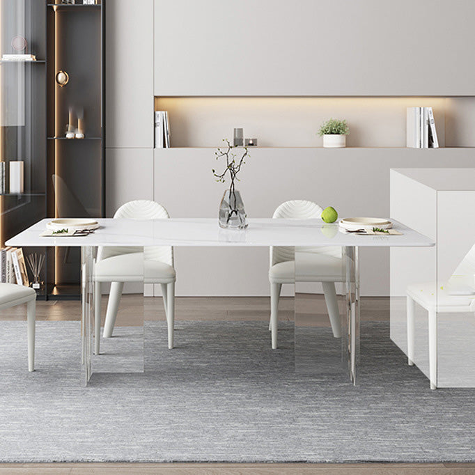 Medieval Modern Stone Dining Table Double Pedestal Rectangle Table for Dining Room