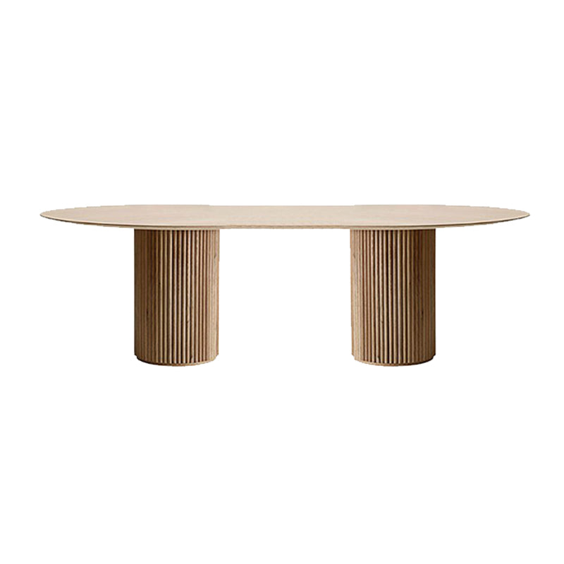 Modern Wood Ellipse Dining Table Double Pedestal Table for Dining Room