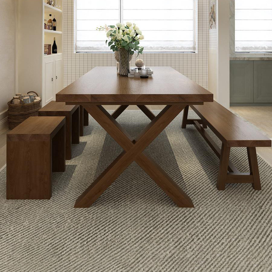 Industrial Style Wood Dining Table Rectangle Dining Table with Wooden Legs